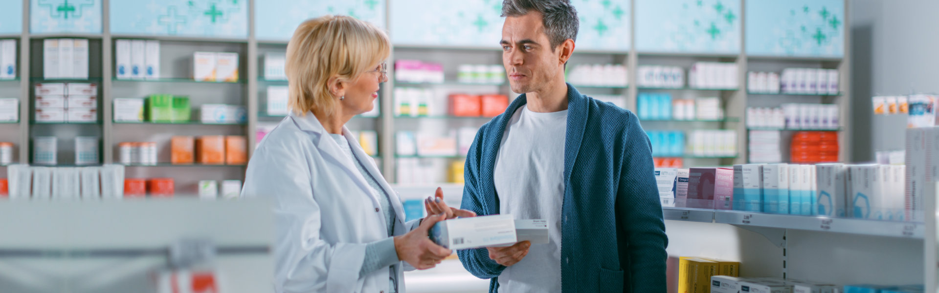 pharmacist talking to a customer